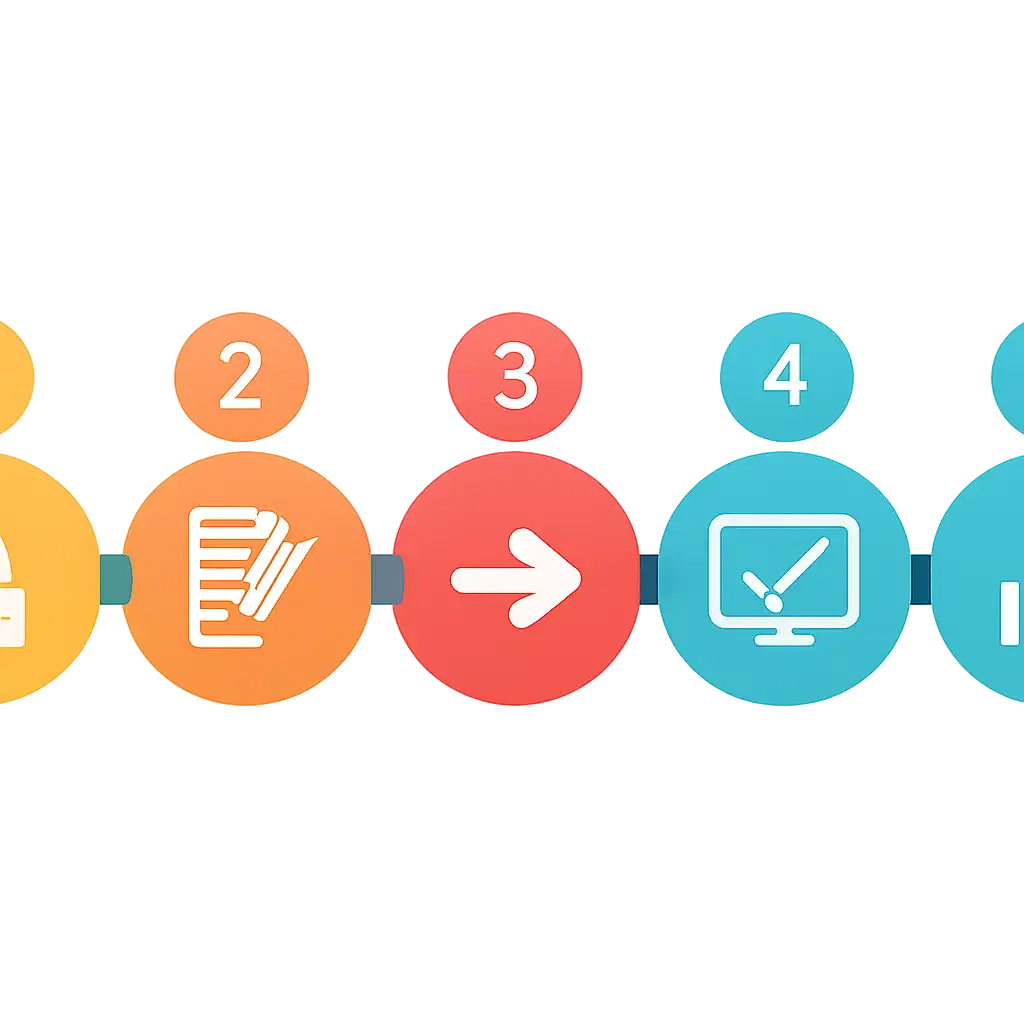 Five numbered circular icons connected by arrows in a horizontal flow, Getting Started With shillong teer result steps